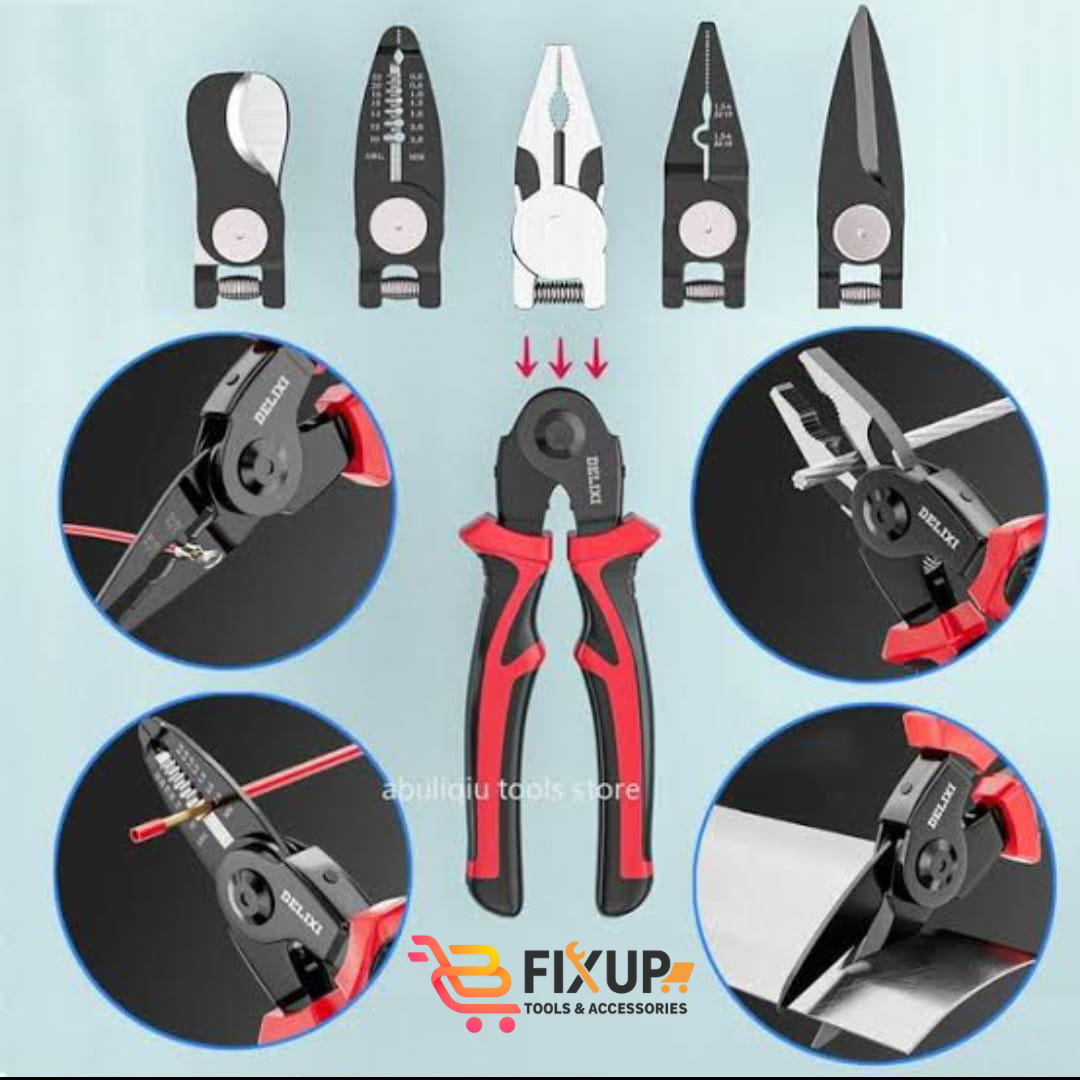 5 IN 1 Plier Tool Set - Includes Cable Cutters, Wire Stripper, Crimping Plier, Linesman Pliers, Scissor, Multipurpose Combination 8 Inch Pliers with Storage Case