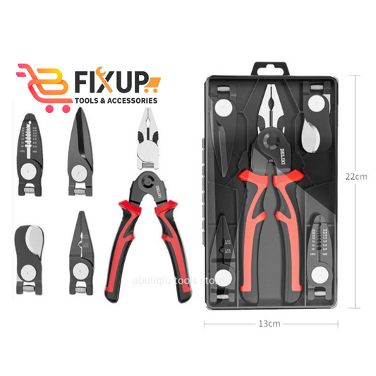 5 IN 1 Plier Tool Set - Includes Cable Cutters, Wire Stripper, Crimping Plier, Linesman Pliers, Scissor, Multipurpose Combination 8 Inch Pliers with Storage Case