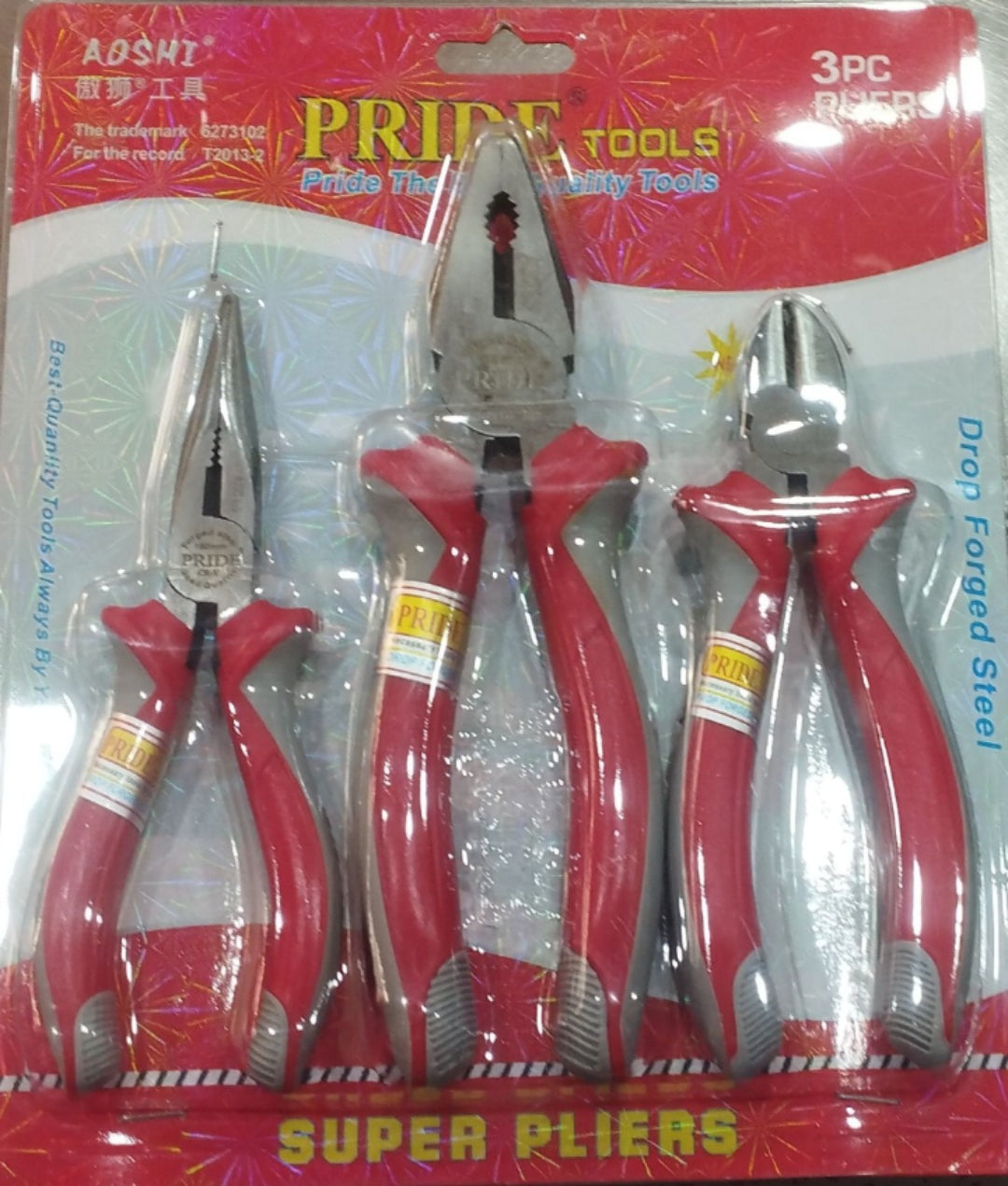 3pcs Pliers Set ,Prider Tools, Rubber Grip Heavy Quality Pliers Set (Combination Plier 8", Cutter plier 6" ,Nose Plier 6").