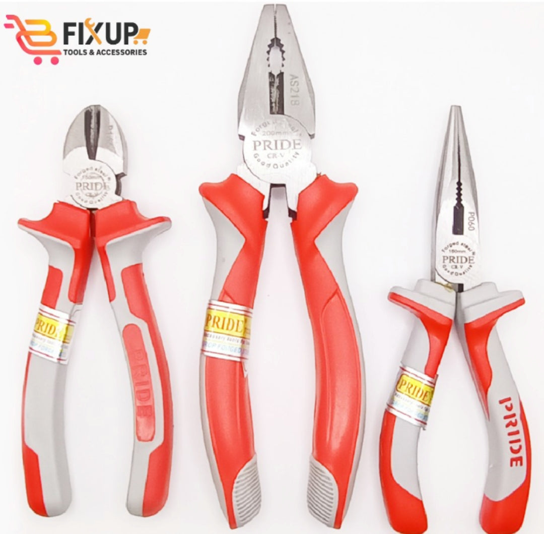 3pcs Pliers Set ,Prider Tools, Rubber Grip Heavy Quality Pliers Set (Combination Plier 8", Cutter plier 6" ,Nose Plier 6").