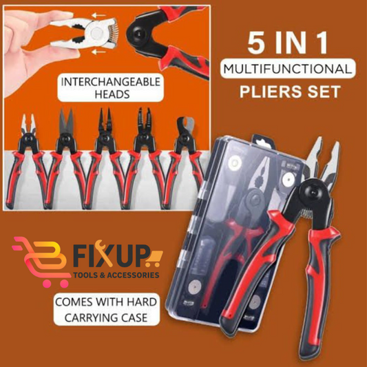 5 IN 1 Plier Tool Set - Includes Cable Cutters, Wire Stripper, Crimping Plier, Linesman Pliers, Scissor, Multipurpose Combination 8 Inch Pliers with Storage Case