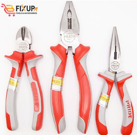 3pcs Pliers Set ,Prider Tools, Rubber Grip Heavy Quality Pliers Set (Combination Plier 8", Cutter plier 6" ,Nose Plier 6").